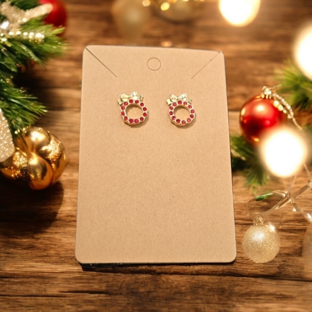 Gold Plated Wreath Rhinestone Festive Holiday Stud Earrings